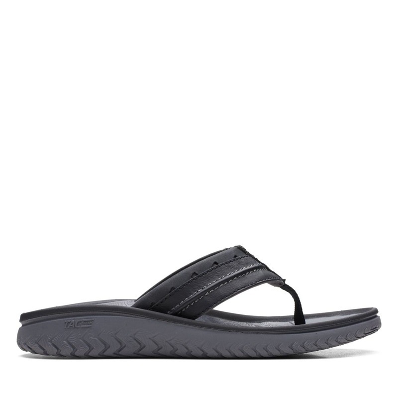 Black Men's Clarks Wesley Post Flip Flops | 2971380-NV