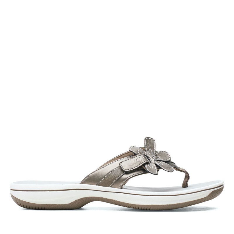 Blue Grey Women's Clarks Brinkley Flora Pewter Flip Flops | 8605734-ZC