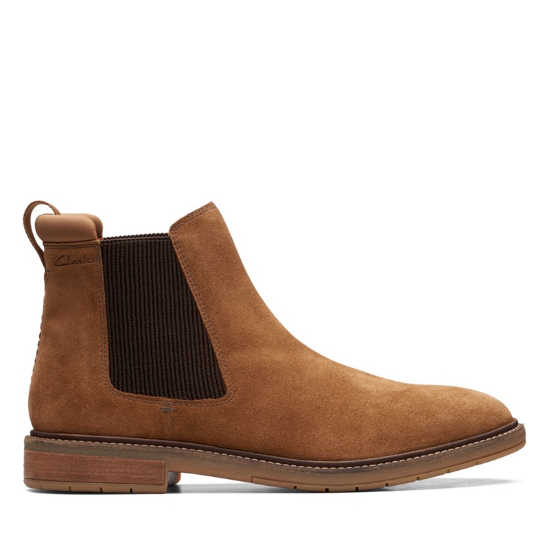 Brown Men's Clarks Clarkdale Hall Cognac Suede Chelsea Boots | 1073528-PA