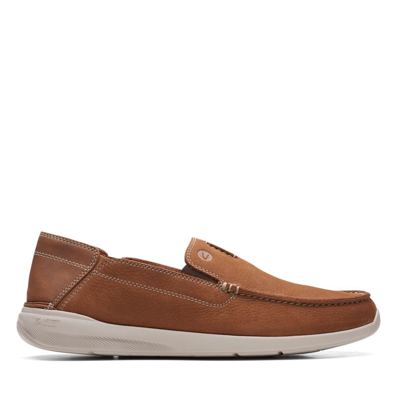 Brown Men's Clarks Gorwin Step Nubuck Slip Ons | 2019746-MD