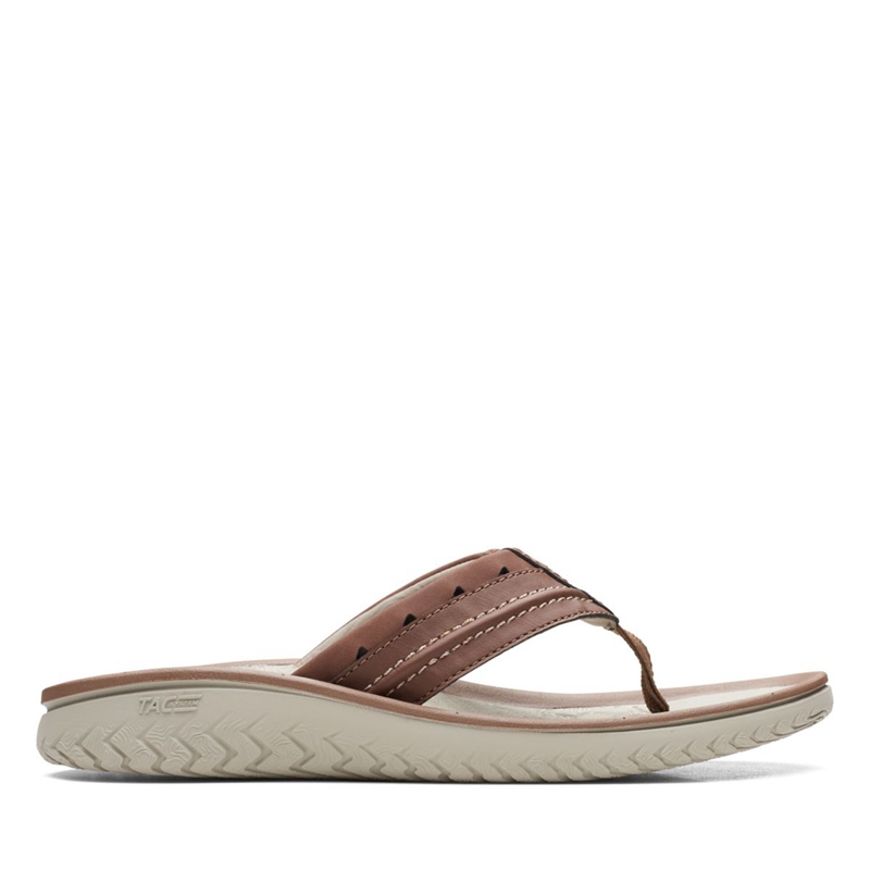 Brown Men's Clarks Wesley Post Flip Flops | 3415206-FL