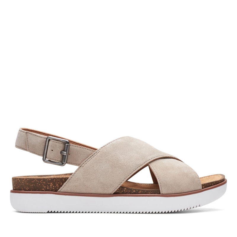 Brown Women's Clarks Elayne Cross Sand Suede Sandals | 6895207-HP