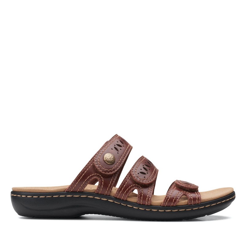 Brown Women's Clarks Laurieann Dee Mahogany Leather Sandals | 1568049-OU