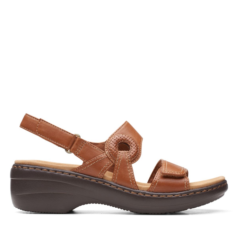 Brown Women's Clarks Merliah Opal Leather Sandals | 0921786-UM