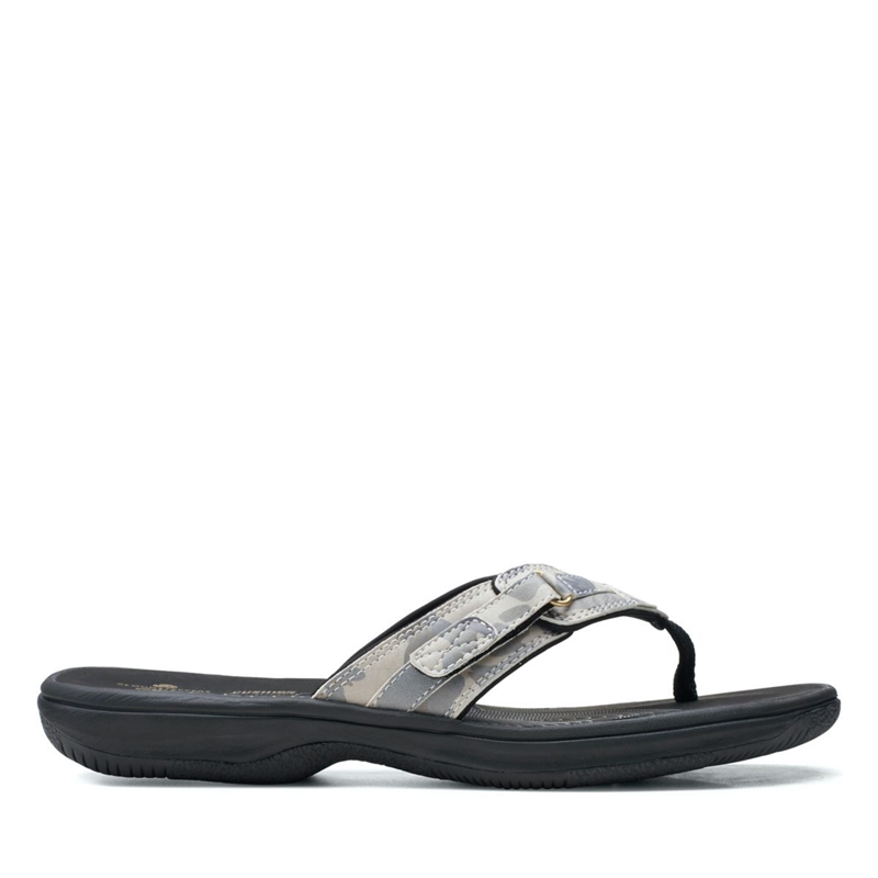 Grey Women's Clarks BREEZE SEA Flip Flops | 9836712-YN