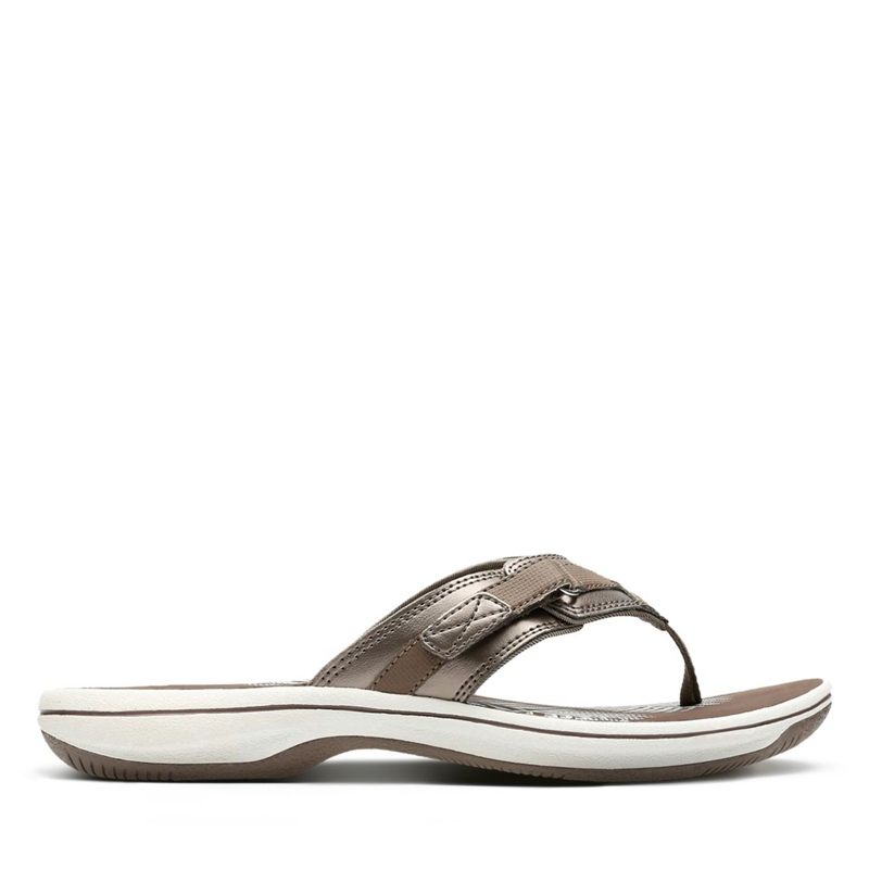 Grey Women's Clarks BREEZE SEA Pewter Synthetic Flip Flops | 4618573-GH