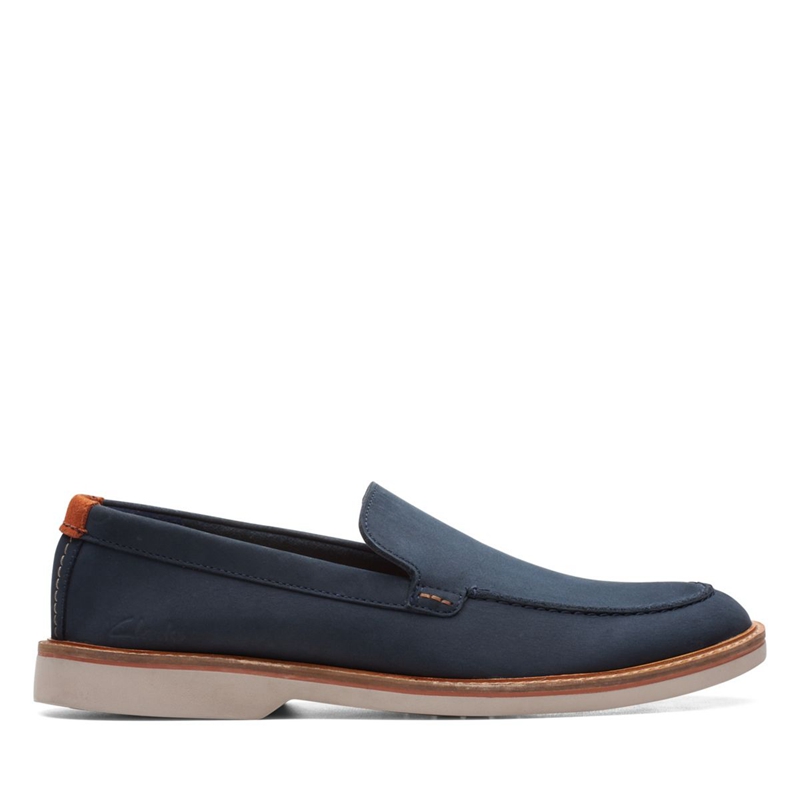 Navy Men's Clarks Atticus LT Edge Nubuck Slip Ons | 8342970-XN