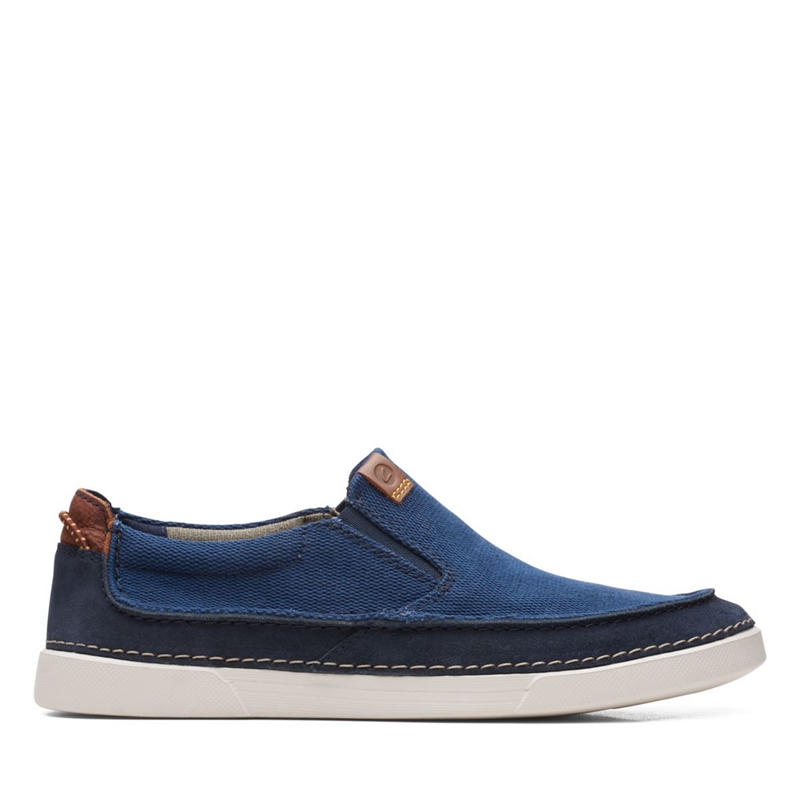 Navy Men's Clarks Gereld Step Combi Slip Ons | 0549621-QM