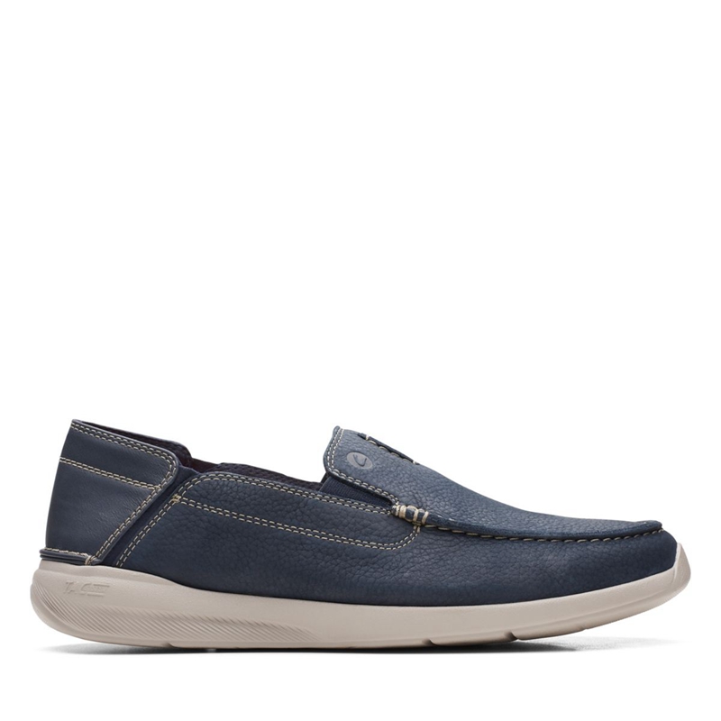 Navy Men's Clarks Gorwin Step Nubuck Slip Ons | 0615849-NE