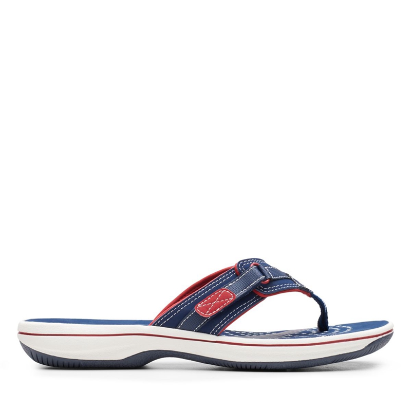 Navy / Red Women's Clarks BREEZE SEA Flip Flops | 4725610-CX