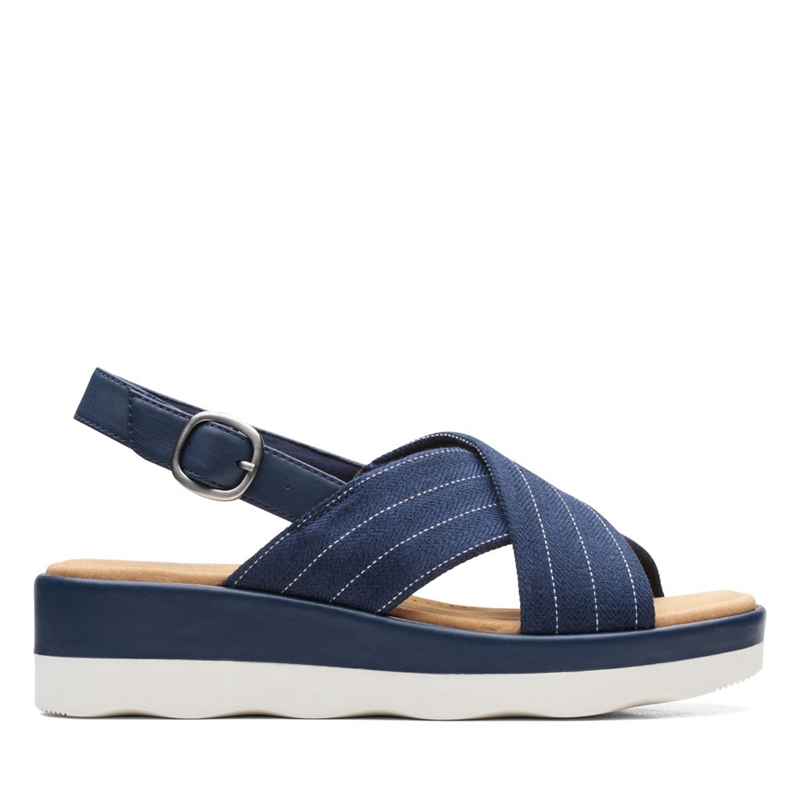 Navy Women's Clarks Clara Cove Sandals | 9482605-FS