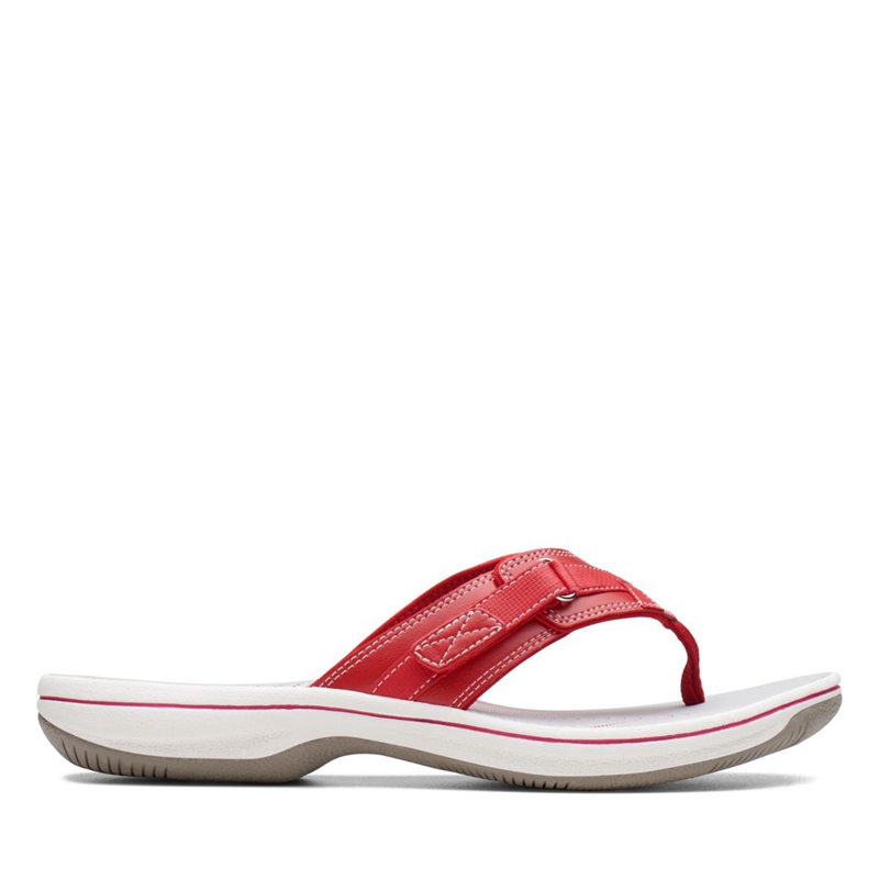 Red Women's Clarks BREEZE SEA Synthetic Flip Flops | 4821639-IA