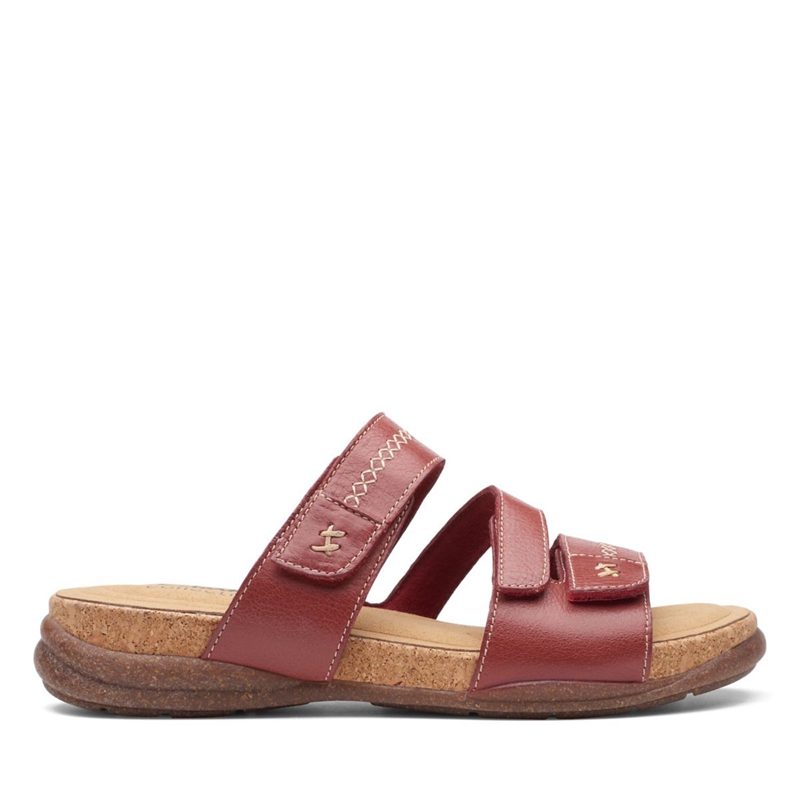 Red Women's Clarks Roseville Bay Red Leather Sandals | 9845371-VB