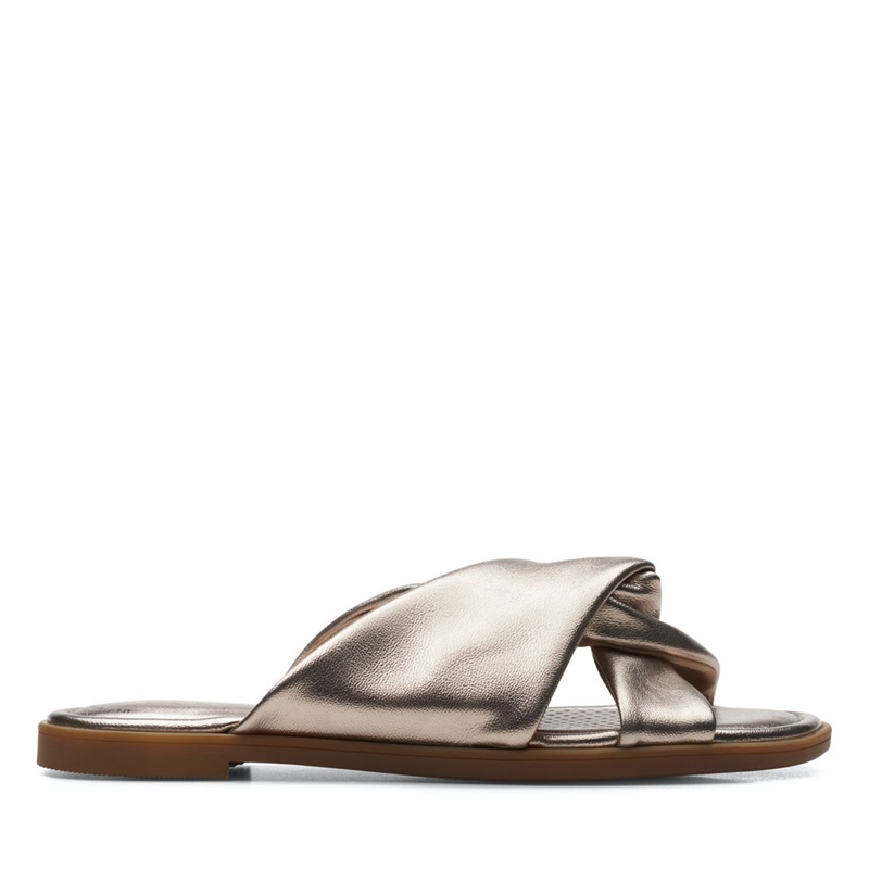 Silver Women's Clarks Reyna Twist Metallic Sandals | 6185039-WS