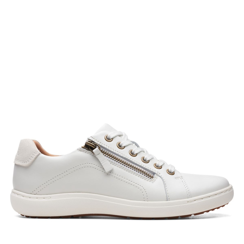 White Women's Clarks Nalle Lace Leather Sneakers | 7064192-CR