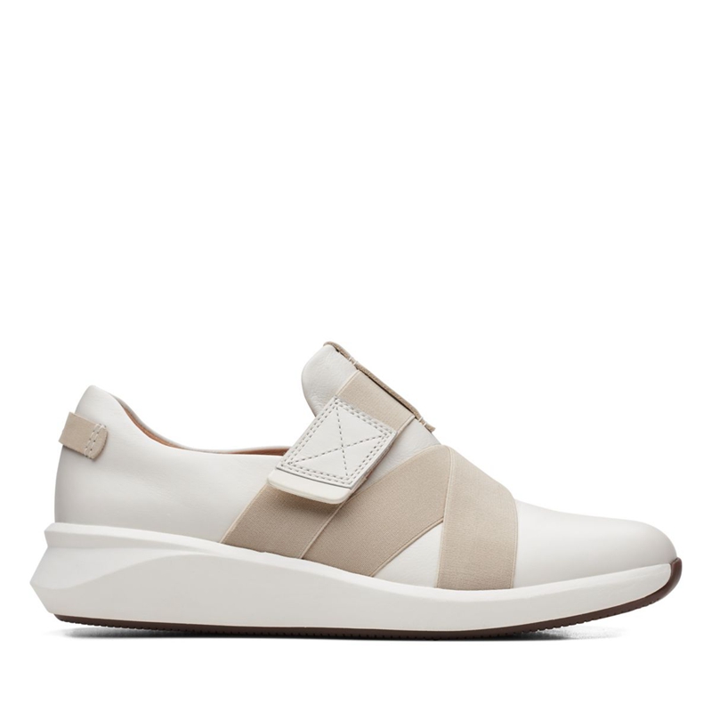 White Women's Clarks Un Rio Strap Leather Sneakers | 8356791-YJ