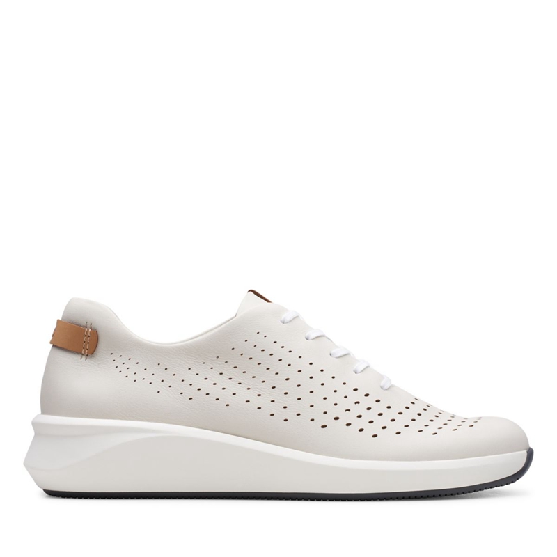 White Women's Clarks Un Rio Tie Leather Sneakers | 1709835-LN