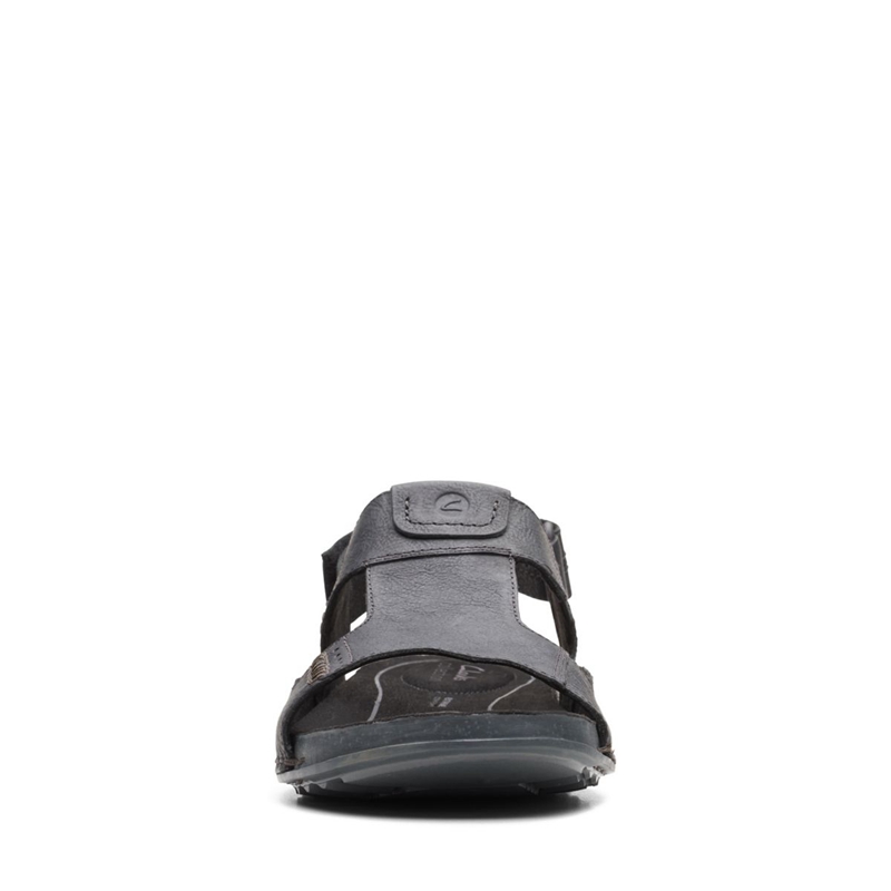 Black Men's Clarks Crestview Bay Leather Sandals | 9135726-TW