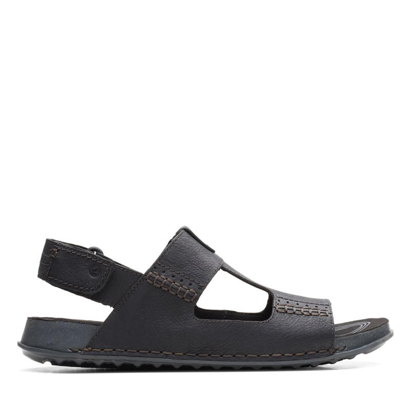 Black Men\'s Clarks Crestview Bay Leather Sandals | 9135726-TW