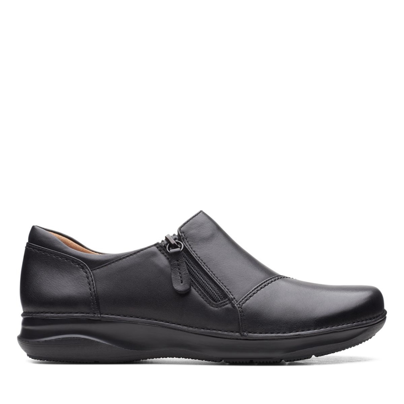 Black Women\'s Clarks Appley Zip Leather Loafers | 4795218-XI