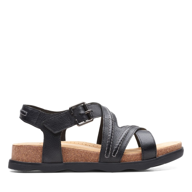 Black Women\'s Clarks Brynn Ave Leather Sandals | 7540318-CW