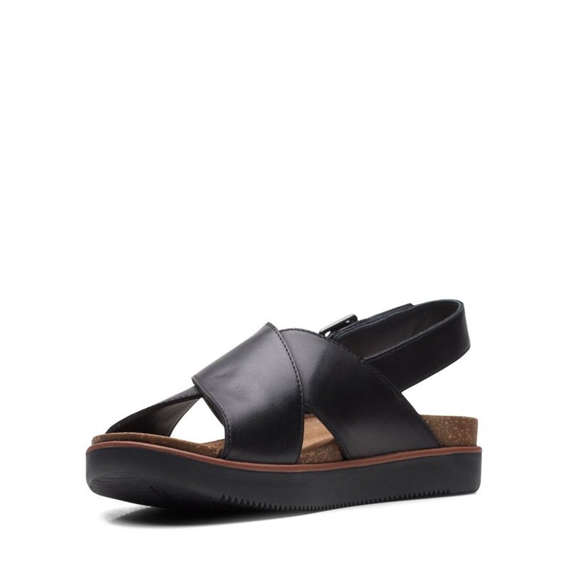 Black Women's Clarks Elayne Cross Leather Sandals | 8039614-NB