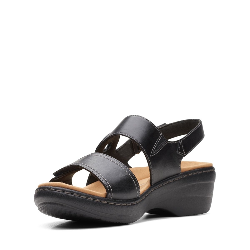 Black Women's Clarks Merliah Opal Leather Sandals | 3594086-ND