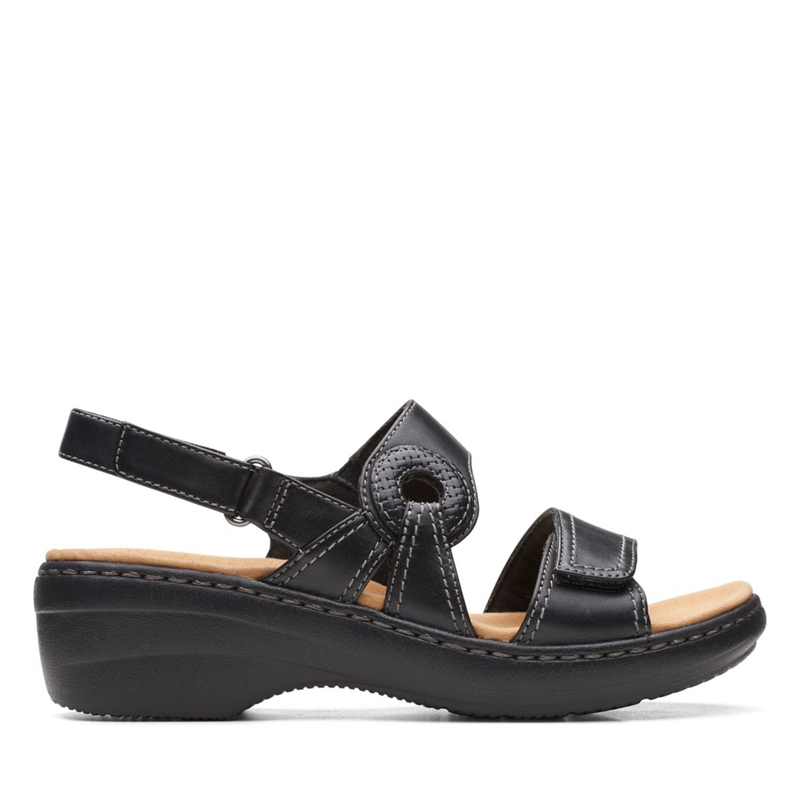 Black Women\'s Clarks Merliah Opal Leather Sandals | 3594086-ND