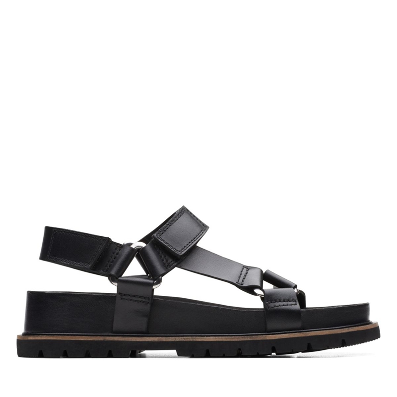 Black Women\'s Clarks Orianna Sporty Leather Sandals | 2614579-HS