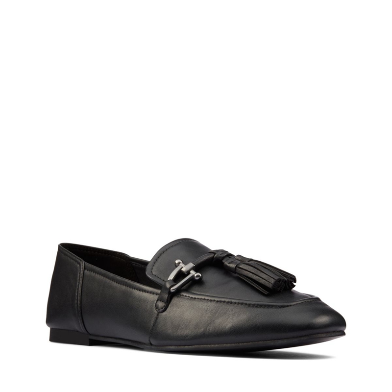 Black Women's Clarks Pure 2 Tassel Leather Flat Shoes | 6095172-DG