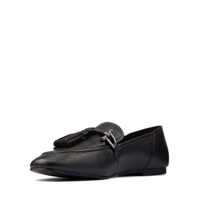 Black Women's Clarks Pure 2 Tassel Leather Flat Shoes | 6095172-DG