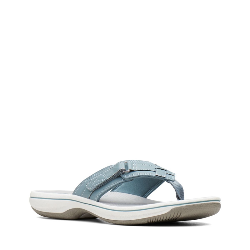 Blue Women's Clarks BREEZE SEA Flip Flops | 3419725-IC