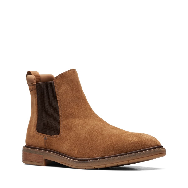 Brown Men's Clarks Clarkdale Hall Cognac Suede Chelsea Boots | 7248650-KH