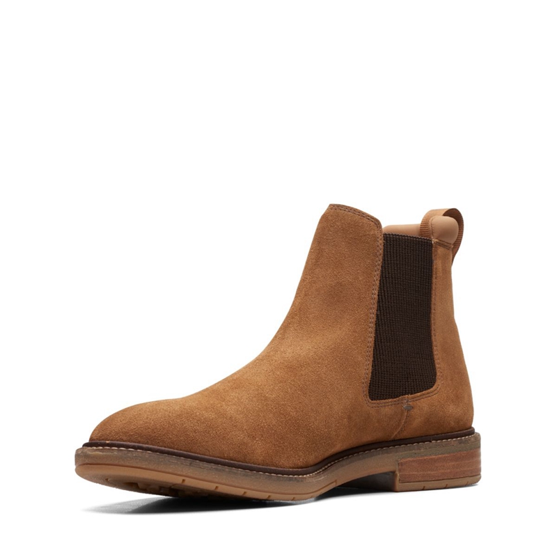 Brown Men's Clarks Clarkdale Hall Cognac Suede Chelsea Boots | 7248650-KH