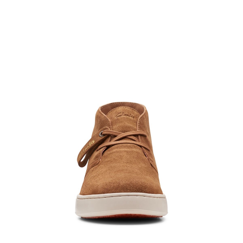 Brown Men's Clarks Court Lite Cognac Suede Booties | 8734210-TD