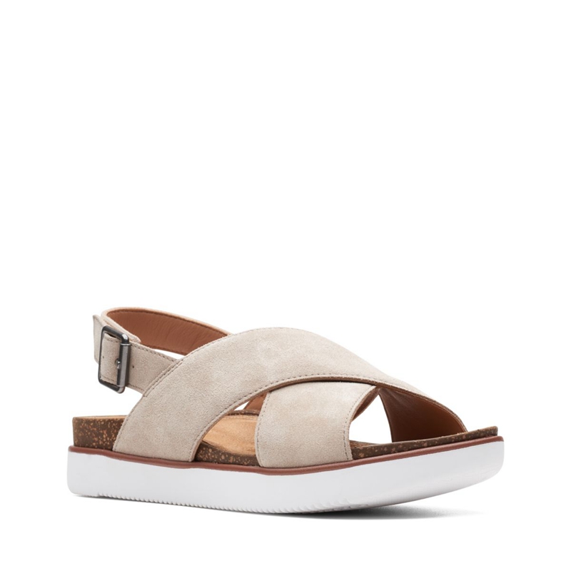 Brown Women's Clarks Elayne Cross Sand Suede Sandals | 6895207-HP