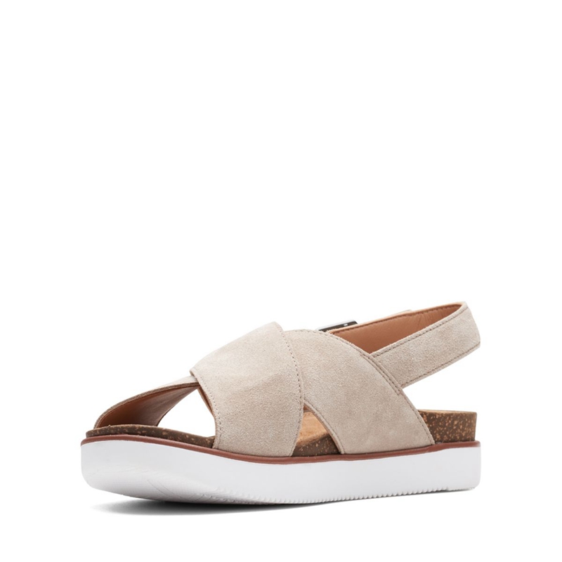 Brown Women's Clarks Elayne Cross Sand Suede Sandals | 6895207-HP