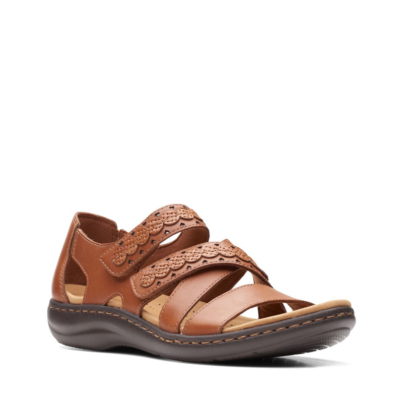 Brown Women's Clarks LaurieannHolly Tan Leather Sandals | 8374962-UM