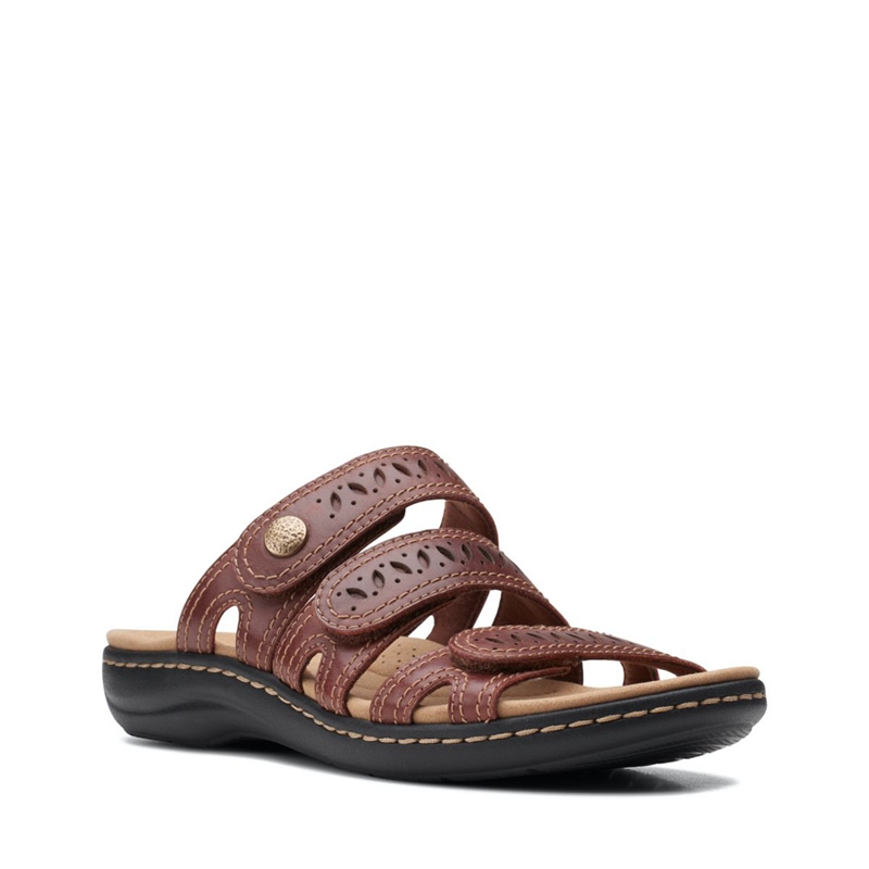 Brown Women's Clarks Laurieann Dee Mahogany Leather Sandals | 1568049-OU