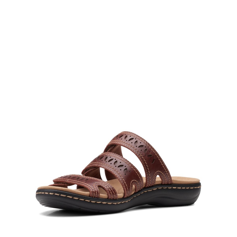 Brown Women's Clarks Laurieann Dee Mahogany Leather Sandals | 1568049-OU