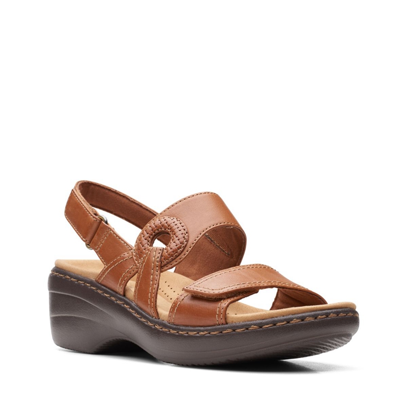 Brown Women's Clarks Merliah Opal Leather Sandals | 0921786-UM