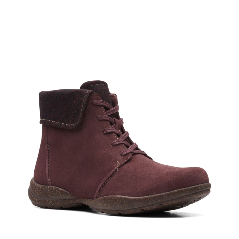 Burgundy Women's Clarks Roseville Lace Suede Desert Boots | 1486507-MG