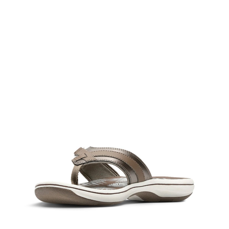 Grey Women's Clarks BREEZE SEA Pewter Synthetic Flip Flops | 4618573-GH