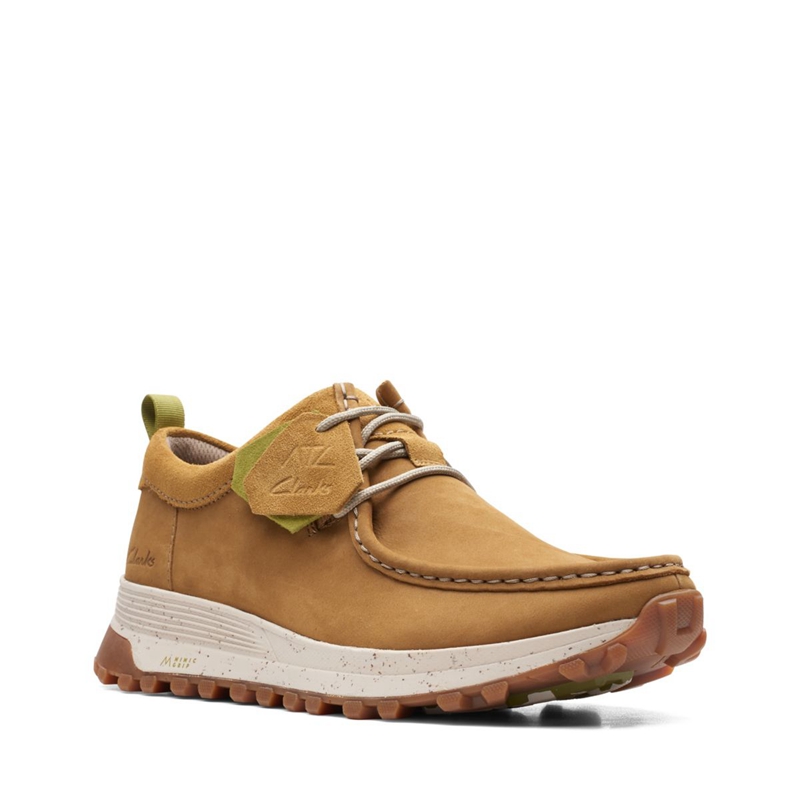 Khaki Men's Clarks ATL Trek Wally Oakmoss Nubuck Sneakers | 3194728-DU