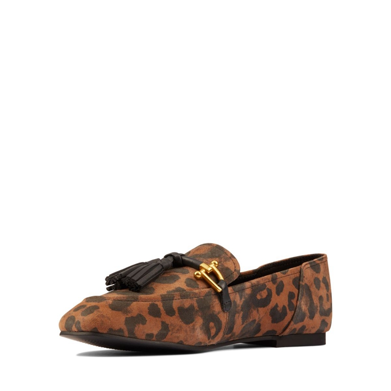 Leopard Women's Clarks Pure 2 Tassel Suede Flat Shoes | 2654831-AY