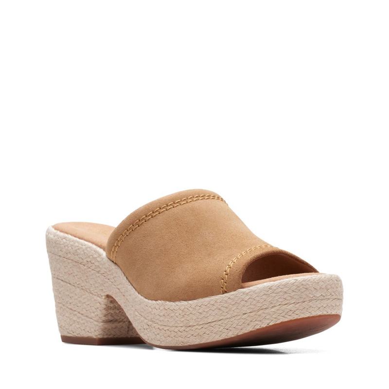 Light Brown Women's Clarks Maritsa70Slide Suede Sandals | 6358709-VC