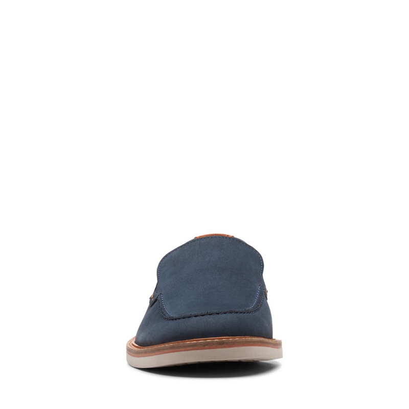 Navy Men's Clarks Atticus LT Edge Nubuck Slip Ons | 8342970-XN