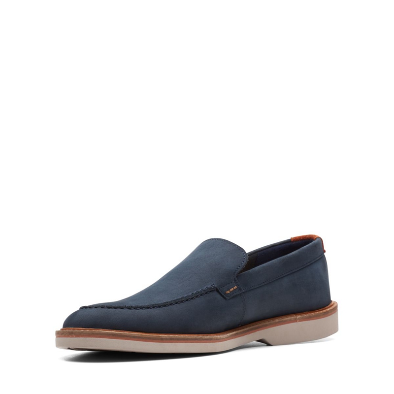 Navy Men's Clarks Atticus LT Edge Nubuck Slip Ons | 8342970-XN