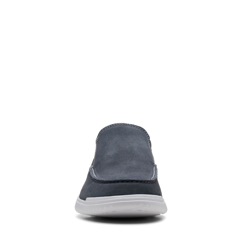 Navy Men's Clarks Donaway Free Waxy Slip Ons | 2674350-BM