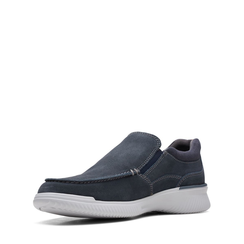 Navy Men's Clarks Donaway Free Waxy Slip Ons | 2674350-BM